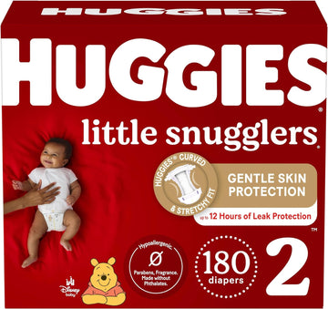 Huggies Size 2 Diapers, Little Snugglers Baby Diapers, Size 2 (12-18 Lbs), 180 Ct (3 Packs Of 60), Packaging May Vary