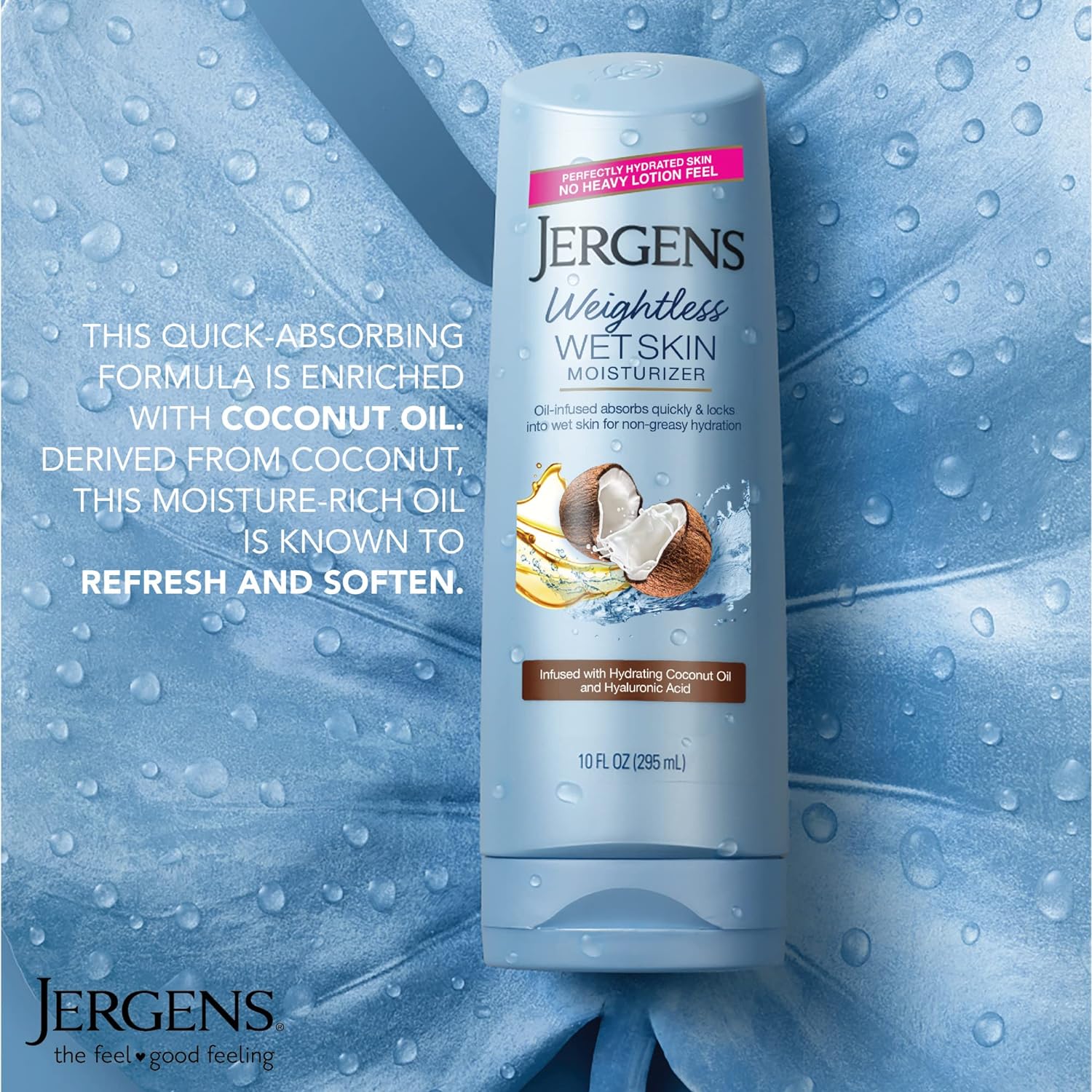 Jergens Wet Skin Body Moisturizer With Coconut Oil, In Shower Lotion For Dry Skin 10 Fl Oz (Pack of 3)