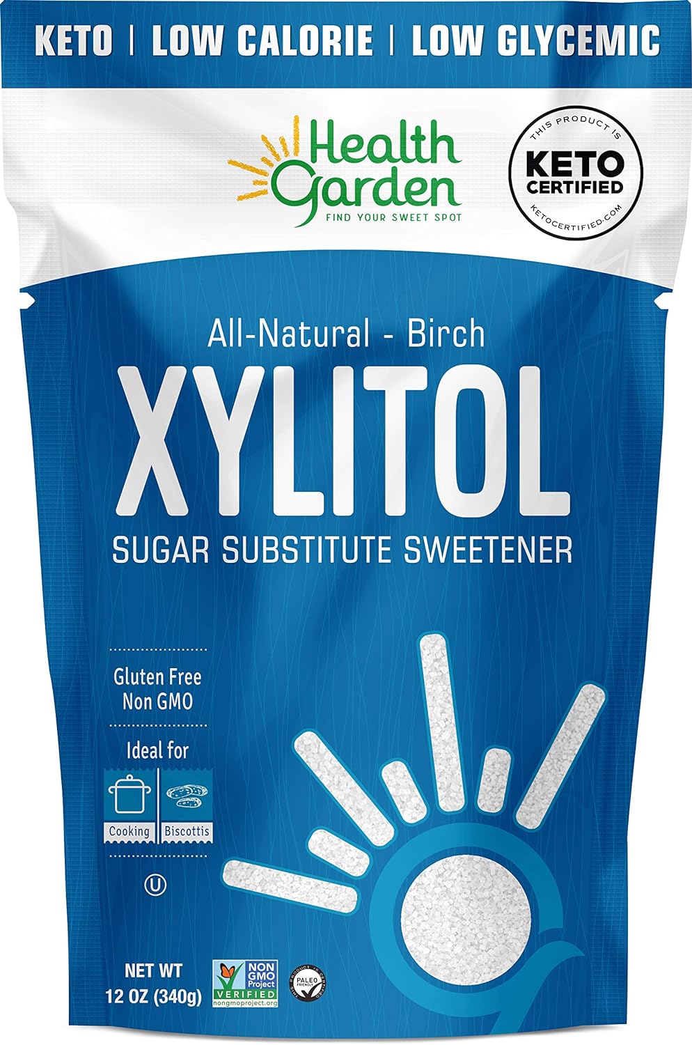 Health Garden Birch Xylitol Sweetener - Pure Birch Xylitol - Non Gmo, Kosher, And Made In The U.S.A. - Ideal Powdered Sugar Substitute - Non-Gmo Sugar Alternative - 12 Oz