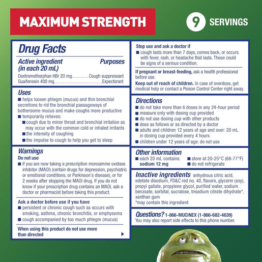 Mucinex Dm Max Liquid Cough & Cold Medicine For Adults, Cold And Flu Medicine For Excess Mucus Relief, Guaifenesin & Dextromethorphan Expectorant & Decongestant For Adults, Dr Recommended, 6.0 Fl Oz