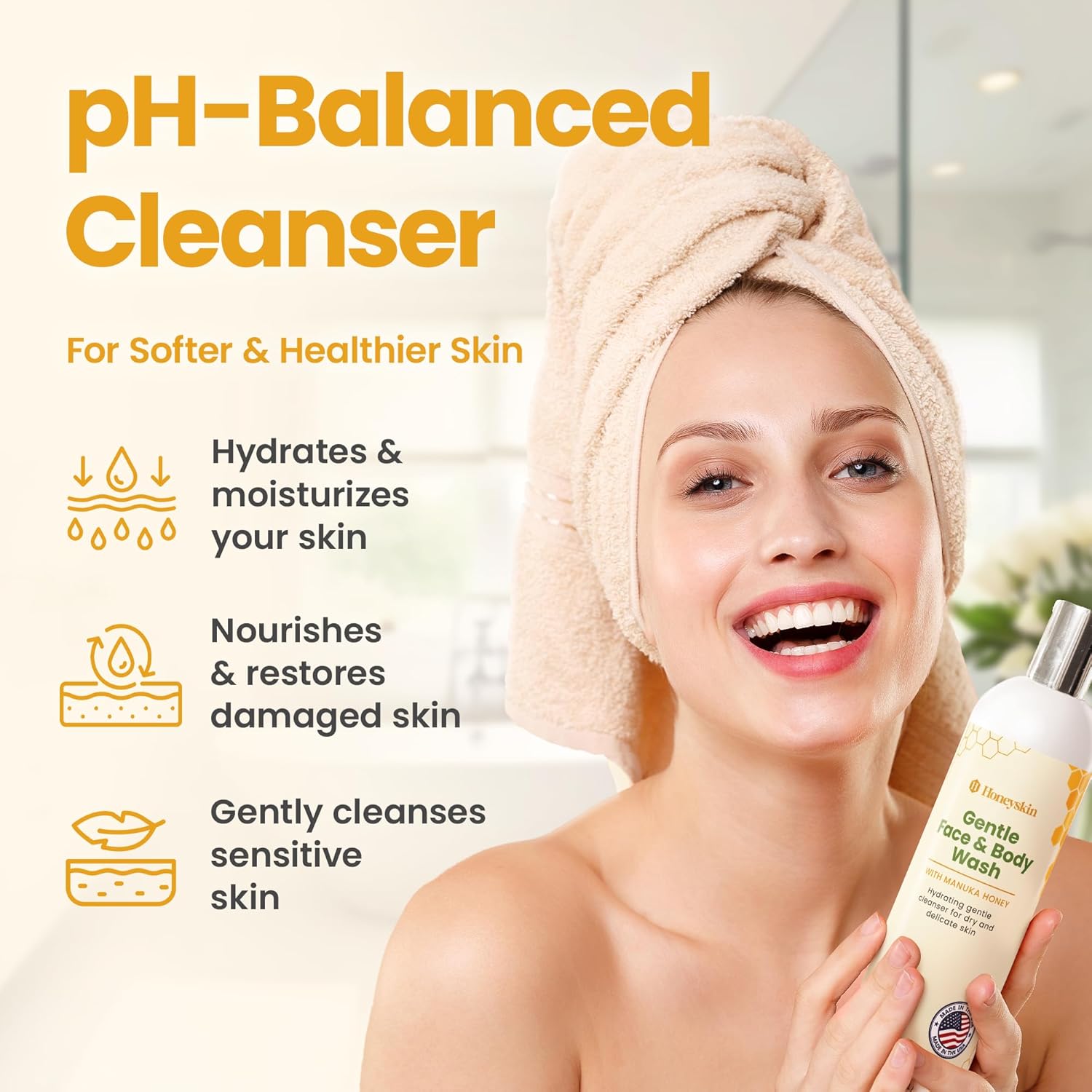 Honeyskin Face And Body Wash For Women And Men - Acne Body Wash Moisturizing For Sensitive Skin - Hydrating Facial Cleanser - Gentle Exfoliation – Sulfate-Free (8Oz) : Beauty & Personal Care