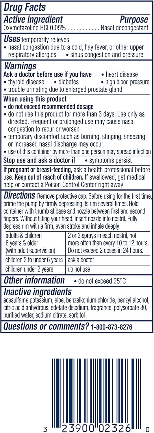 Vicks Sinex Severe Nasal Spray With Moisturizing Ultra Fine Mist, Decongestant For Stuffy Nose Relief From Cold, Allergy, Sinus Pressure - 265 Sprays