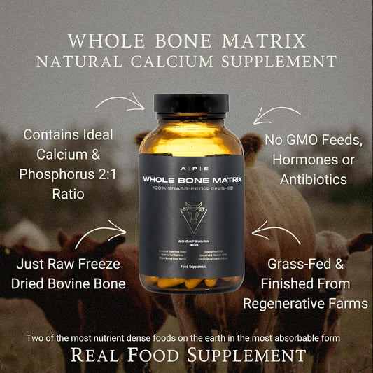 Ape Nutrition Whole Bone Matrix Capsules - Natural Calcium & Phosphorous Supplement, Bone Strength & Health, Ancestral Supplement Uk, Nose To Tail, 100% Grass Fed & Finished, 60 Capsules