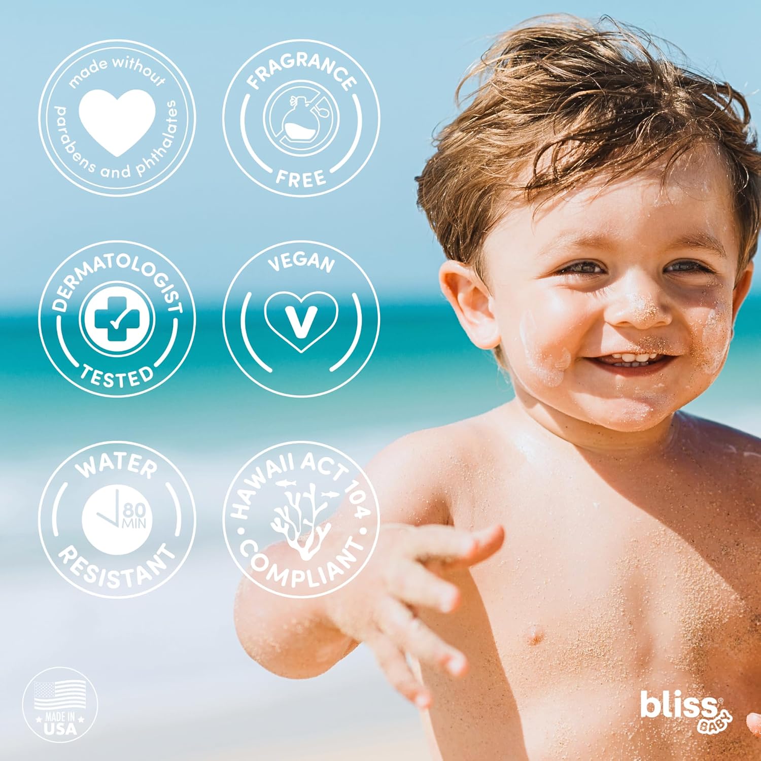 Bliss Baby Mineral Face Sunscreen Stick, Spf 50, Natural Zinc Oxide, Unscented, Hypoallergenic & Dermat Tested, Water-Resistant, Vegan, Sensitive Skin - For Toddlers, Babies, Kids & Whole Family : Baby