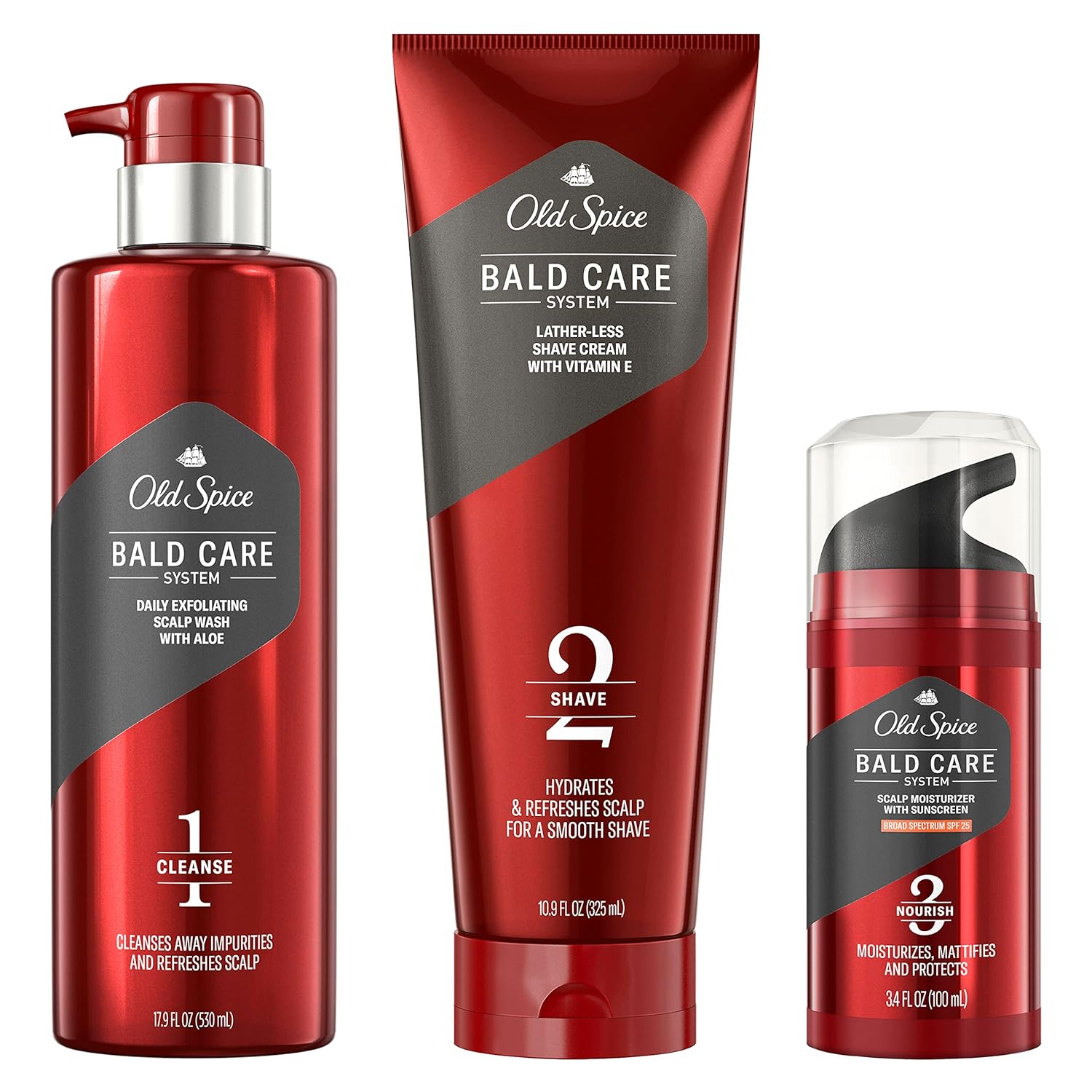 Old Spice Bald Care System With Exfoliating Scalp Wash, Shave Cream With Vitamin E And Scalp Moisturizer With Sunscreen