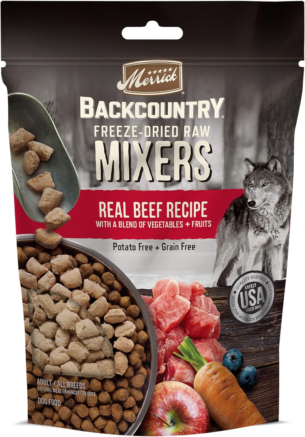 Merrick Backcountry Freeze Dried Raw Grain Free Dry Meal Mixers, Premium And Natural Dog Food Toppers, Beef - 12.5 Oz. Pouch