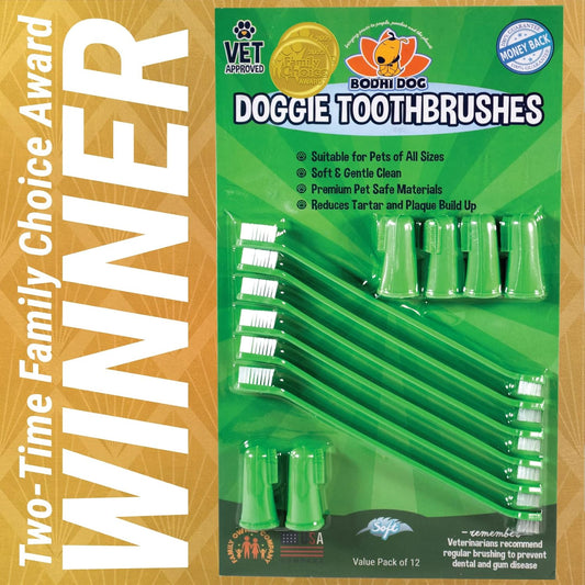 Bodhi Dog Pet Toothbrush Combo Pack | Soft Finger And Dual-Ended Long Toothbrushes | Dog Toothbrush With Soft Bristles For Pet Dental Care | Easy Teeth Cleaning And Gum Health (6 Long & 6 Finger)