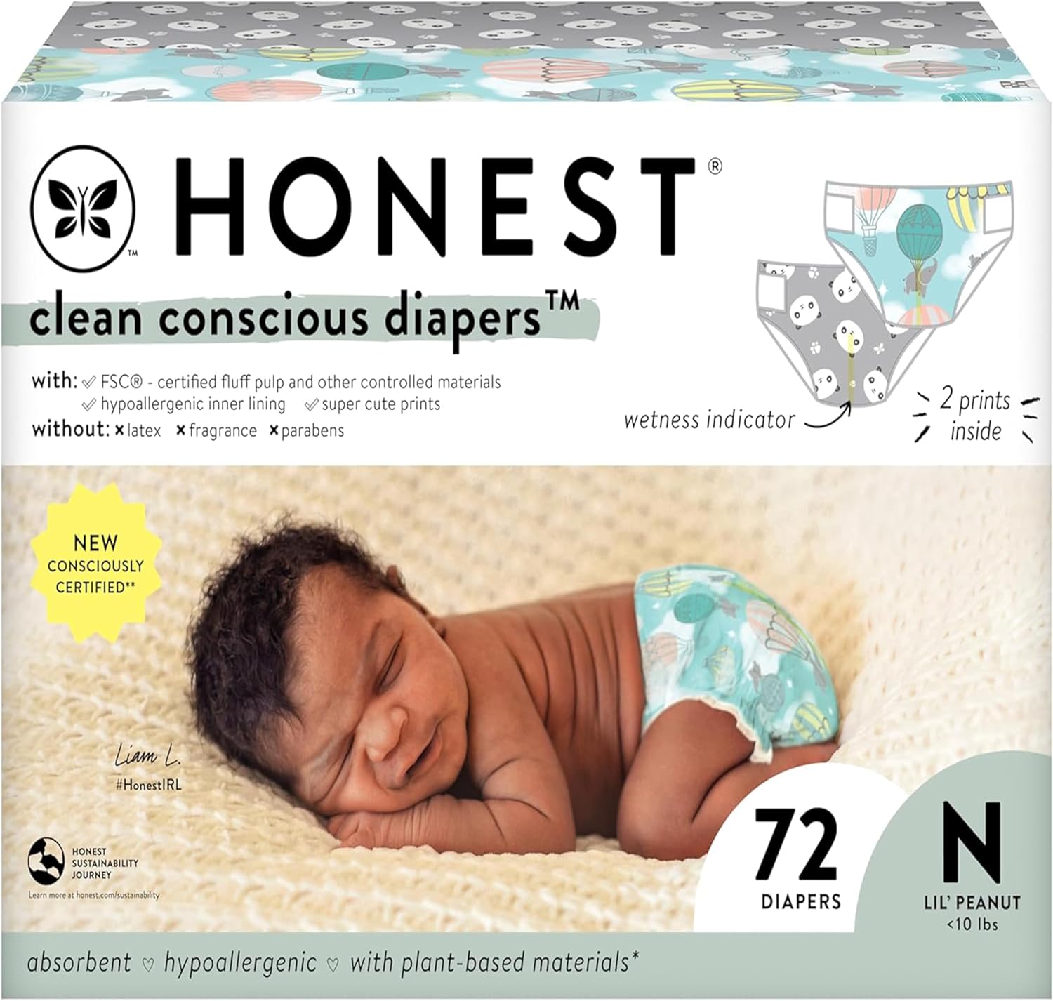 The Honest Company Clean Conscious Diapers | Plant-Based, Sustainable | Above It All + Pandas | Club Box, Size Newborn, 72 Count