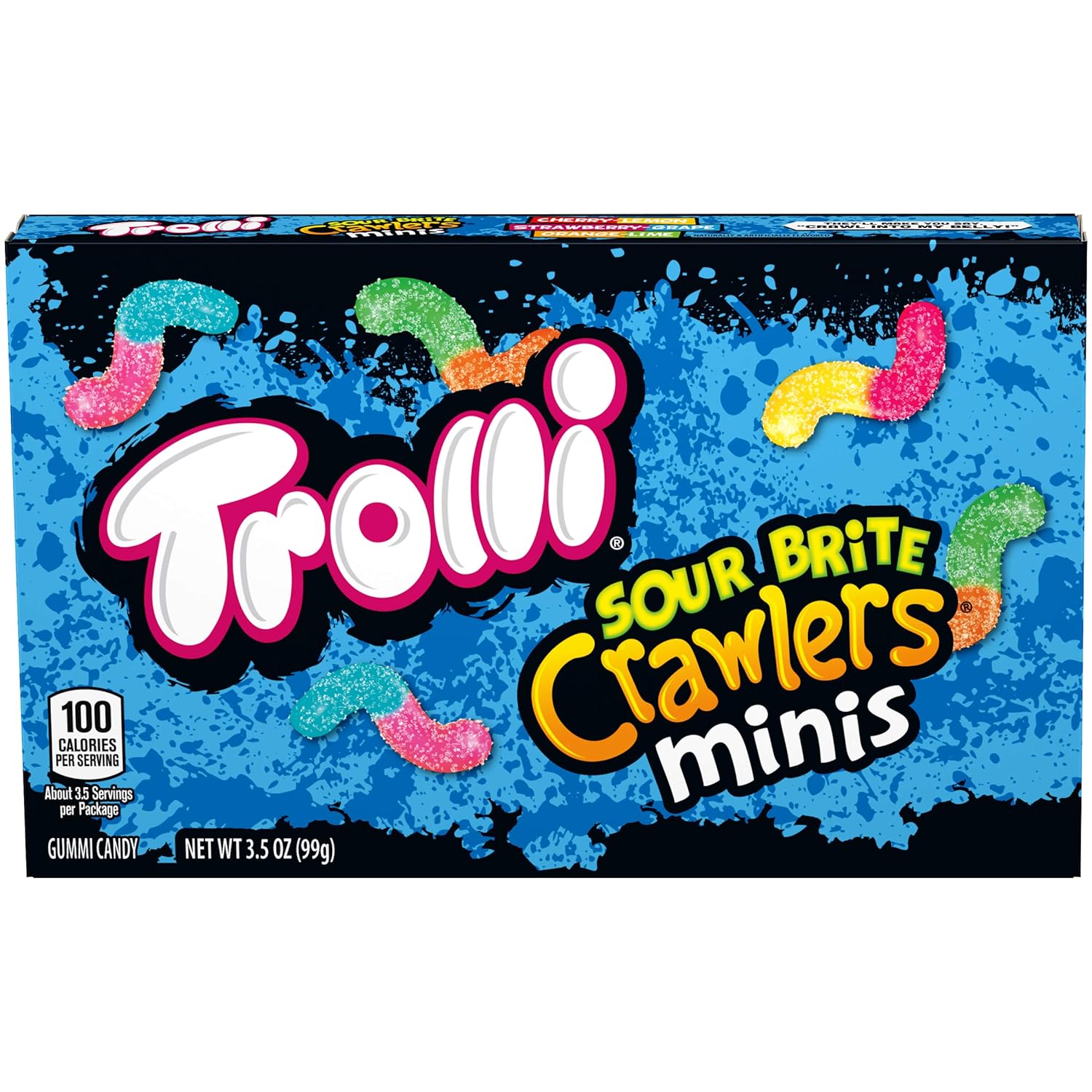 Trolli Sour Brite Crawlers Minis, Sour Gummy Worms, 3.5 Ounce Theater Candy Boxes (Pack Of 12)