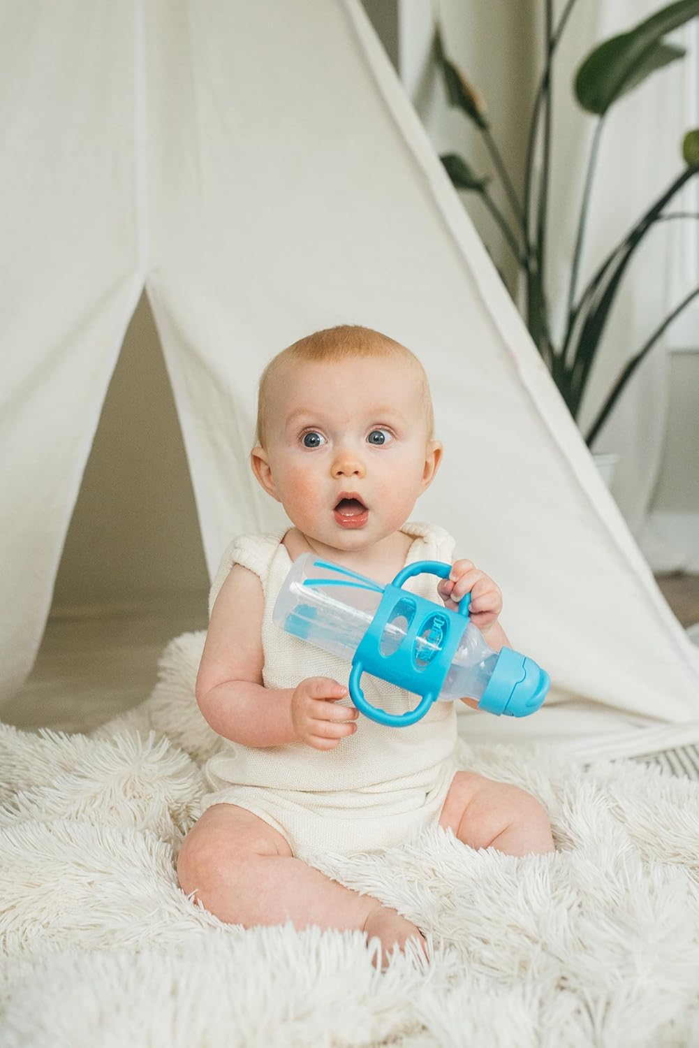 Dr. Brown's Milestones Narrow Sippy Straw Bottle, Spill-Proof with 100% Silicone Handles and Weighted Straw, 8 oz/250 mL, Blue, 6m+ : Baby