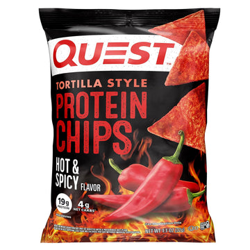 Quest Nutrition Tortilla Style Protein Chips, Hot & Spicy, 19g of Protein, 4g Net Carbs, Gluten Free, 1.1 Ounce (Pack of 12)