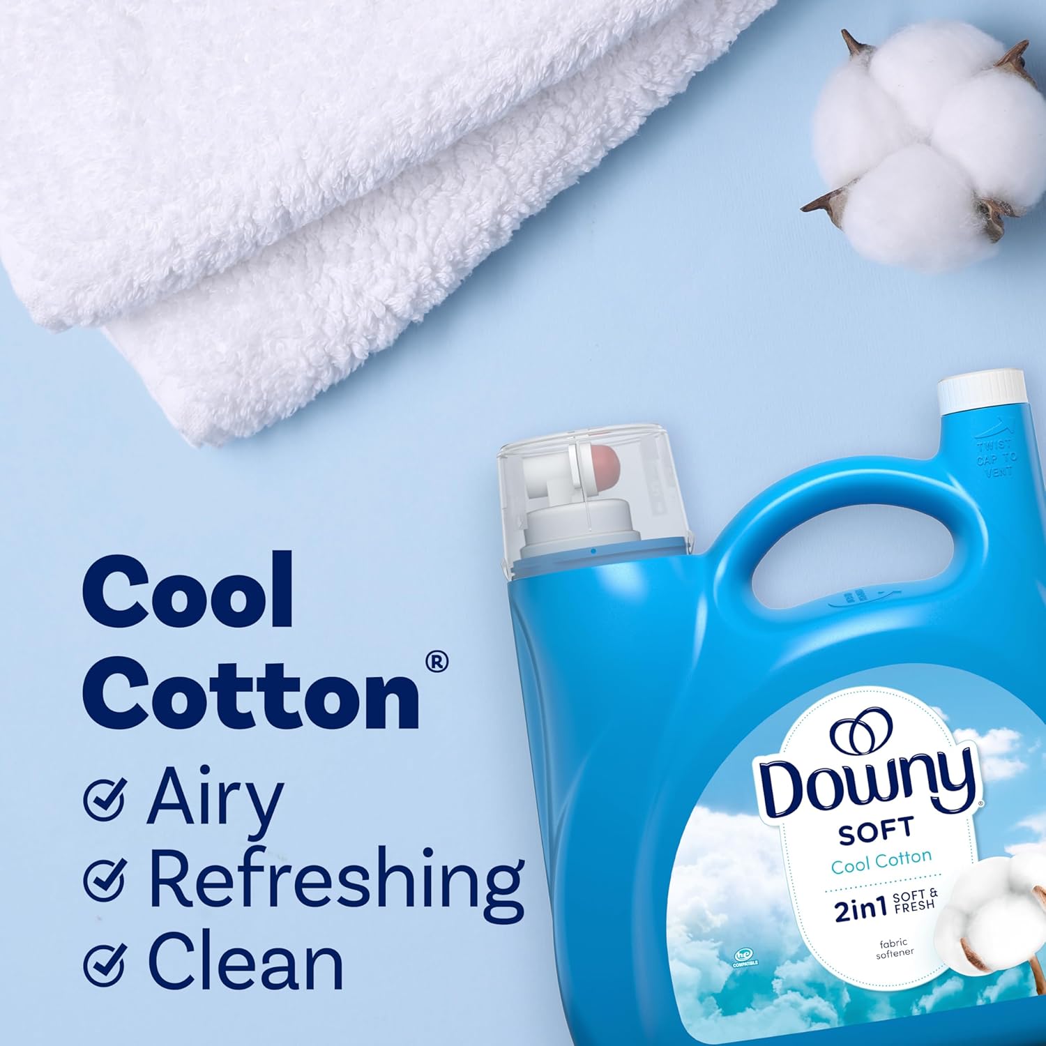 Downy Fabric Softener Liquid, Cool Cotton Scent, 140 fl oz, 190 Loads : Health & Household