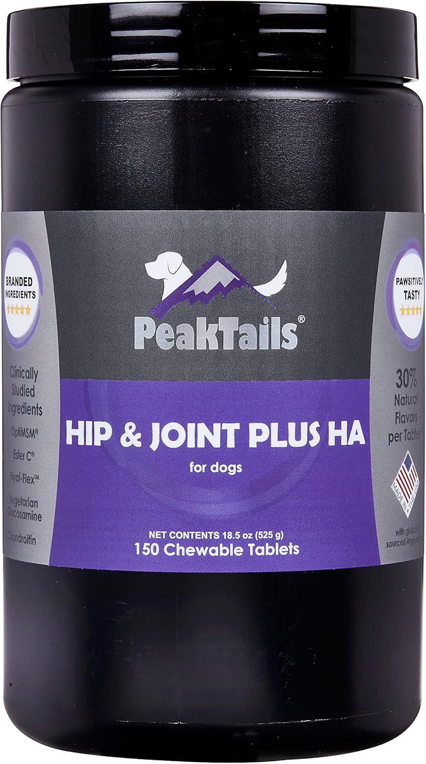 Kala Health Peaktails Hip & Joint Plus Ha For Dogs – 150 Tablets, Glucosamine, Chondroitin, Optimsm, Ester-C & Hyaluronic Acid – Supports Joint Mobility & Comfort