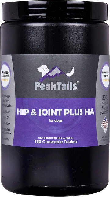 Kala Health Peaktails Hip & Joint Plus Ha For Dogs – 150 Tablets, Glucosamine, Chondroitin, Optimsm, Ester-C & Hyaluronic Acid – Supports Joint Mobility & Comfort