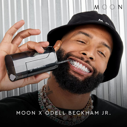 MOON Water Flosser for Teeth Cleaning and Gum Health, Cordless and Rechargeable with Two Irrigator Tank Sizes for Easy Travel, Co-Created with Odell Beckham Jr