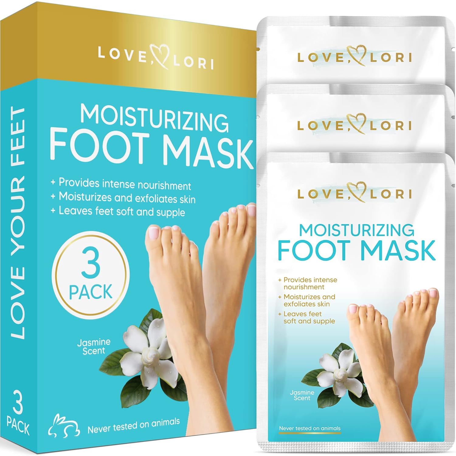 Love Lori, Foot Moisturizer Socks (3 Pack) - Foot Mask Moisturizing For Dry Cracked Feet & Heel - Feet Mask For Baby Feet - Foot Care For Women - Self Care Spa Gifts For Women