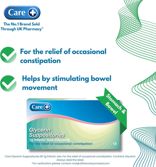 Care Infant Constipation Relief Suppositories, Glycerin Suppositories - 12S (1G Glycerol) 155514