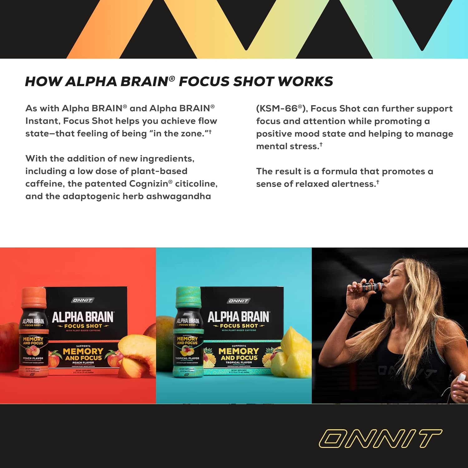 ONNIT Alpha Brain Focus Energy Shot Supplement - Energy, Focus, Mood, Stress, Brain Booster Drink - Tropical (2.5 fl oz, 6 ct) : Health & Household
