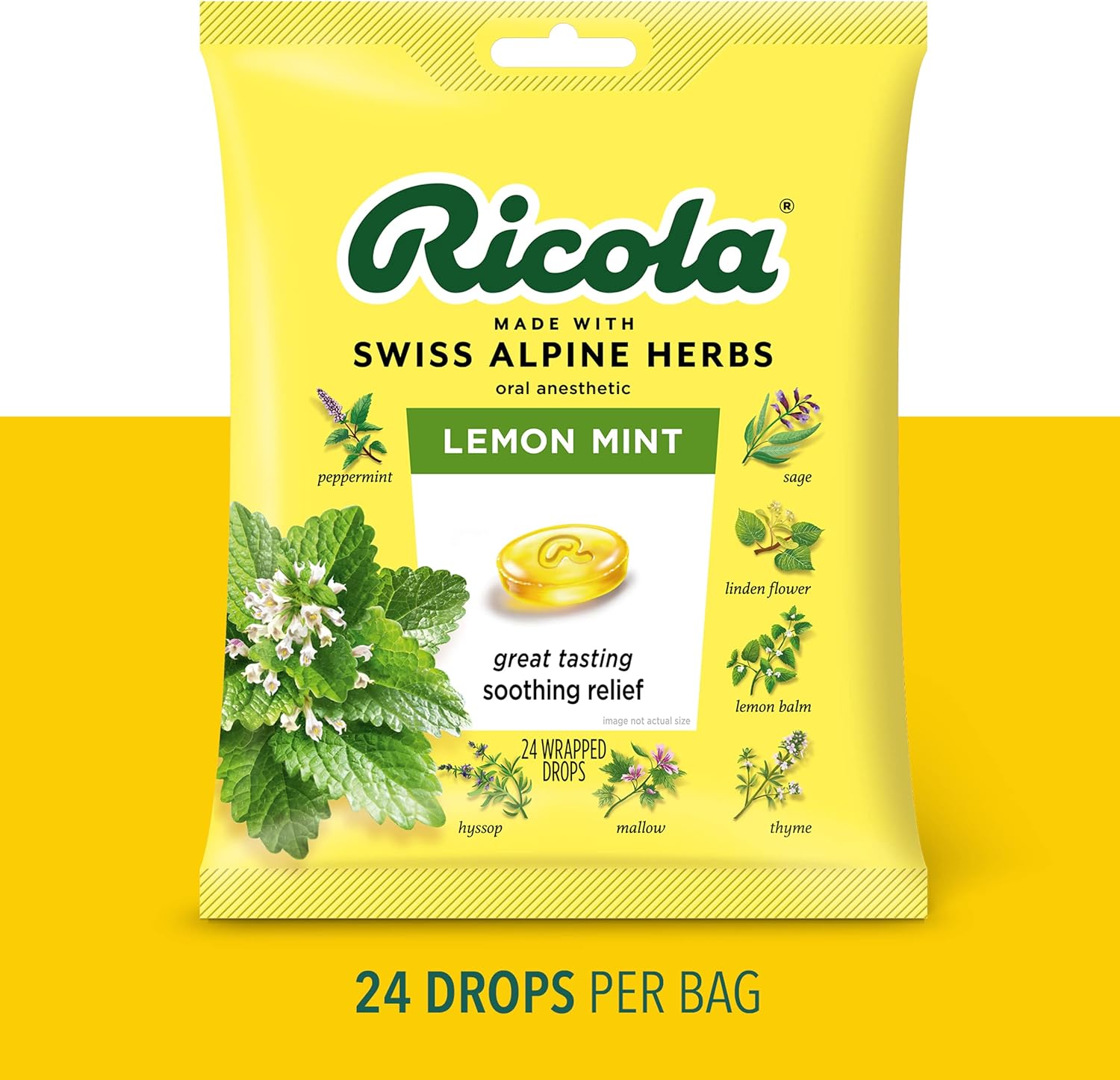 Ricola Herbal Lemon Mint Cough Suppressant Throat Drops - 24ct Bag