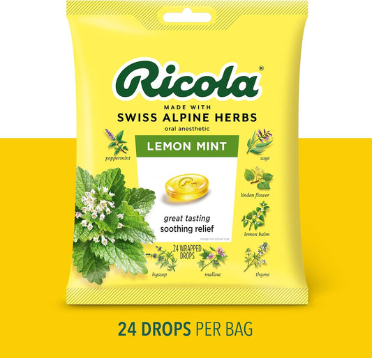 Ricola Herbal Lemon Mint Cough Suppressant Throat Drops - 24ct Bag