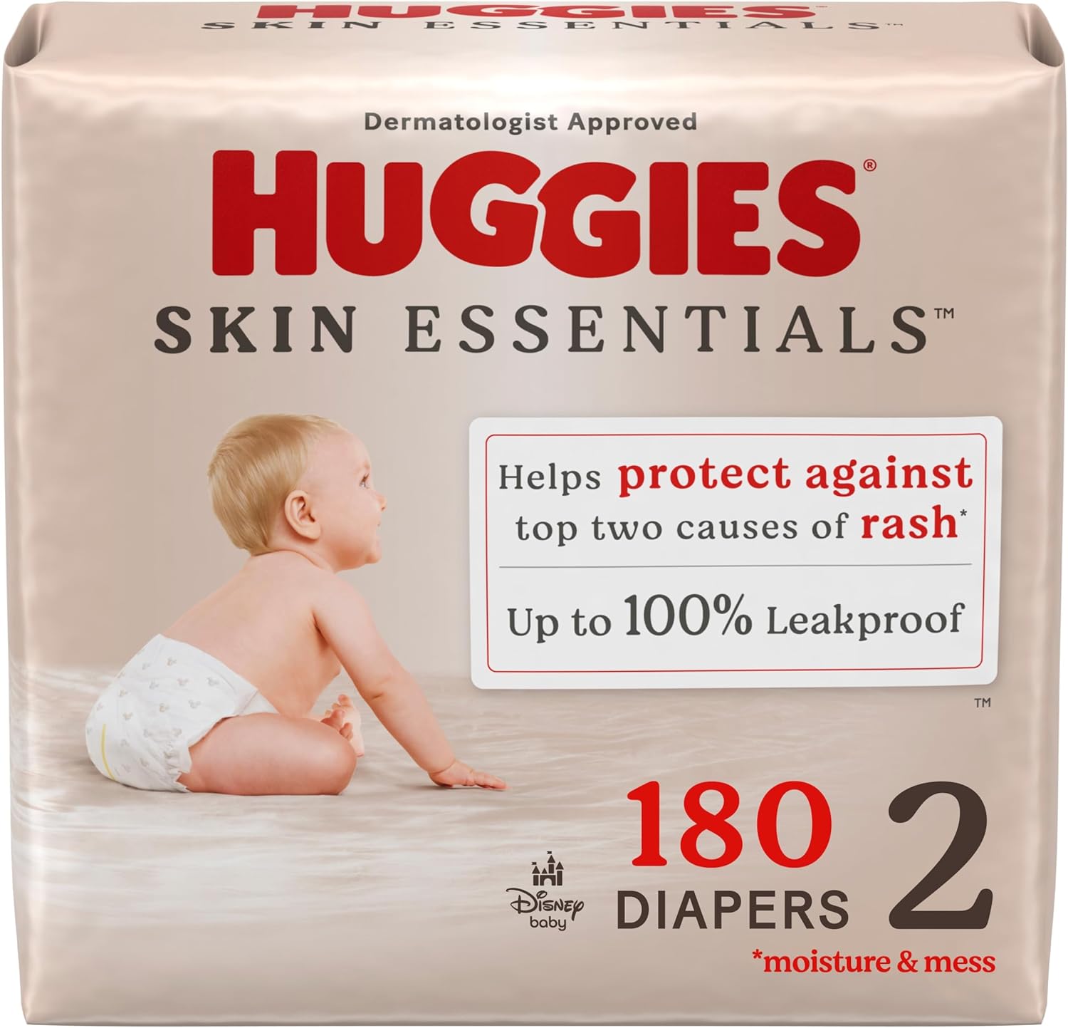 Huggies Size 2 Diapers, Skin Essentials Baby Diapers, Size 2 (12-18 Lbs), 180 Count (3 Packs Of 60)