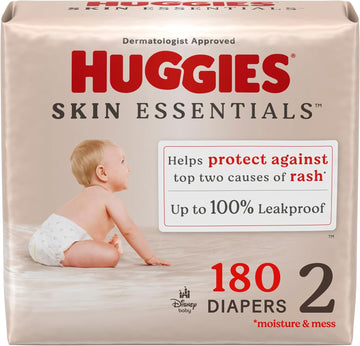 Huggies Size 2 Diapers, Skin Essentials Baby Diapers, Size 2 (12-18 Lbs), 180 Count (3 Packs Of 60)