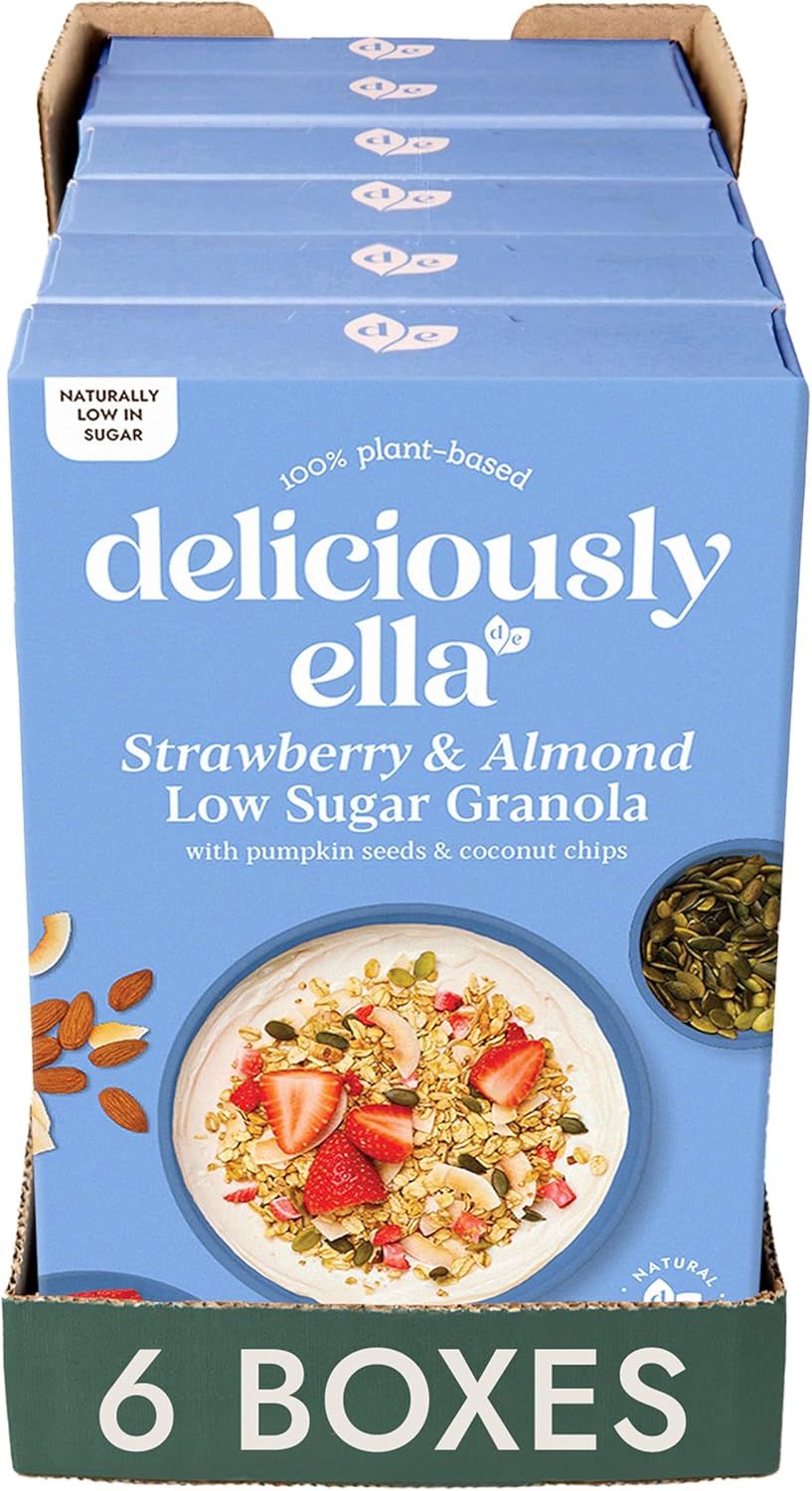 Deliciously Ella Strawberry & Almond Low Sugar Granola (6 Boxes) - Granola & Muesli - Gluten-Free - Vegan - Healthy Breakfast (6 Boxes X 380G)