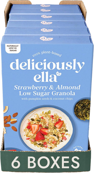Deliciously Ella Strawberry & Almond Low Sugar Granola (6 Boxes) - Granola & Muesli - Gluten-Free - Vegan - Healthy Breakfast (6 Boxes X 380G)