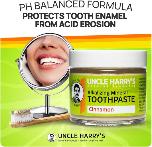 Uncle Harry's Cinnamon Remineralizing Toothpaste | Natural Whitening Toothpaste Freshens Breath & Promotes Enamel | Vegan Fluoride Free Toothpaste (4 Pack)