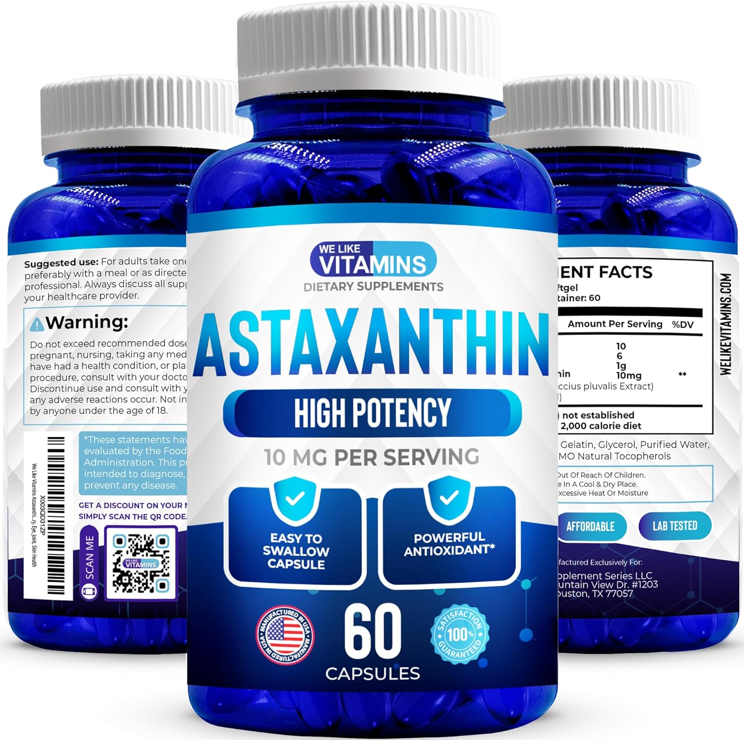 We Like Vitamins Astaxanthin 10Mg Softgel - Highly Potent Astaxanthin Supplements From Haematococcus Pluvialis - Improves Eye, Joint, Skin Health & Energy Levels - 60 Servings, 2 Month Supply