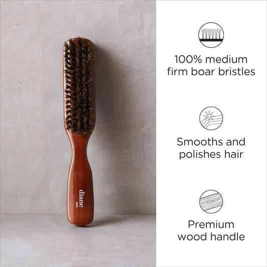 Diane Premium 100% Boar Bristle Styling Brush for Men and Barbers – Medium Bristles for Thick Coarse Hair – Use for Detangling, Smoothing, Wave Styles, Soft on Scalp, Restore Shine and Texture