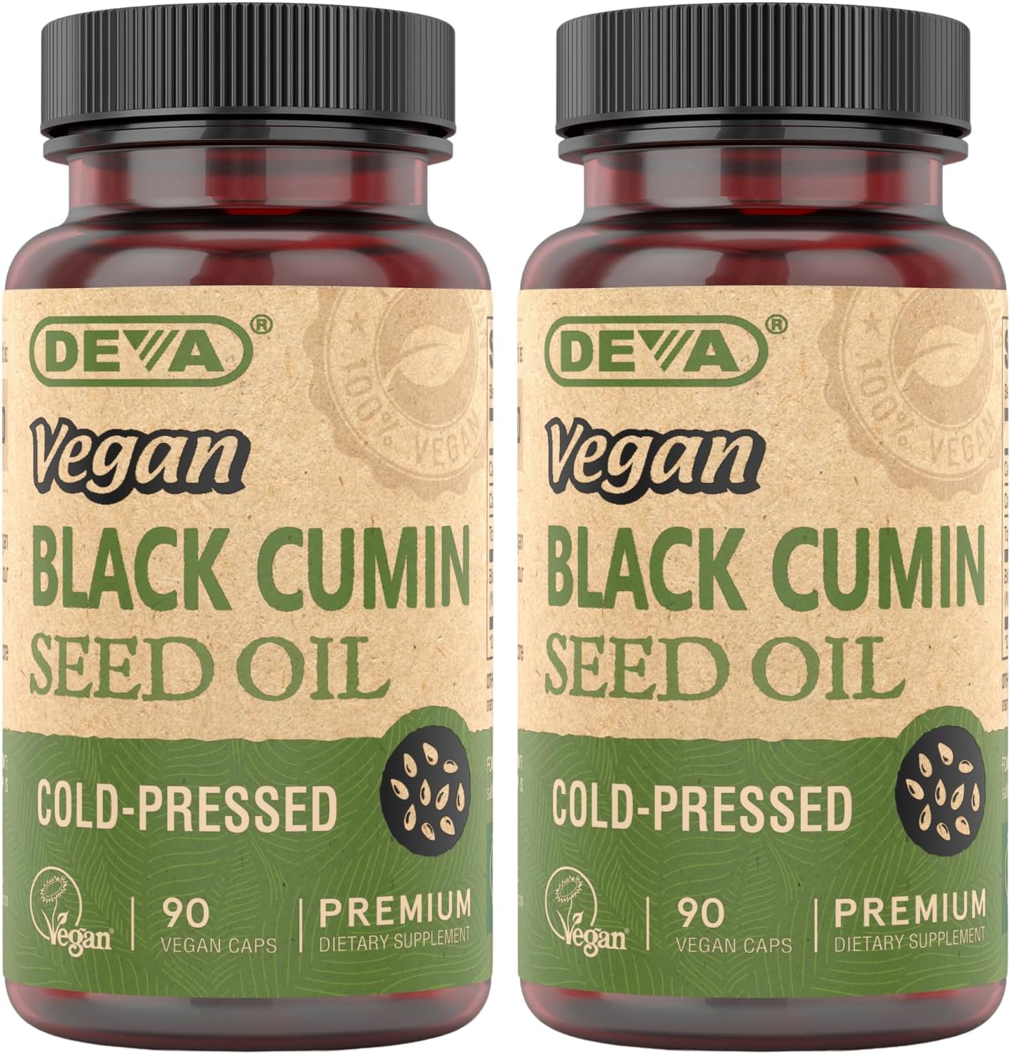 DEVA Vegan Nutrition Black Cumin Seed Oil, Cold-Pressed, Unrefined, 90 Vegan Capsules, 2-Pack