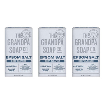 The Grandpa Soap Company Epsom Salt Bar Soap - Deep Cleansing Soap, Made With Epsom Salt And Baking Soda, Removes Dirt Grease And Grime, Vegan, For Face And Body, 4.25 Oz, 3 Pack