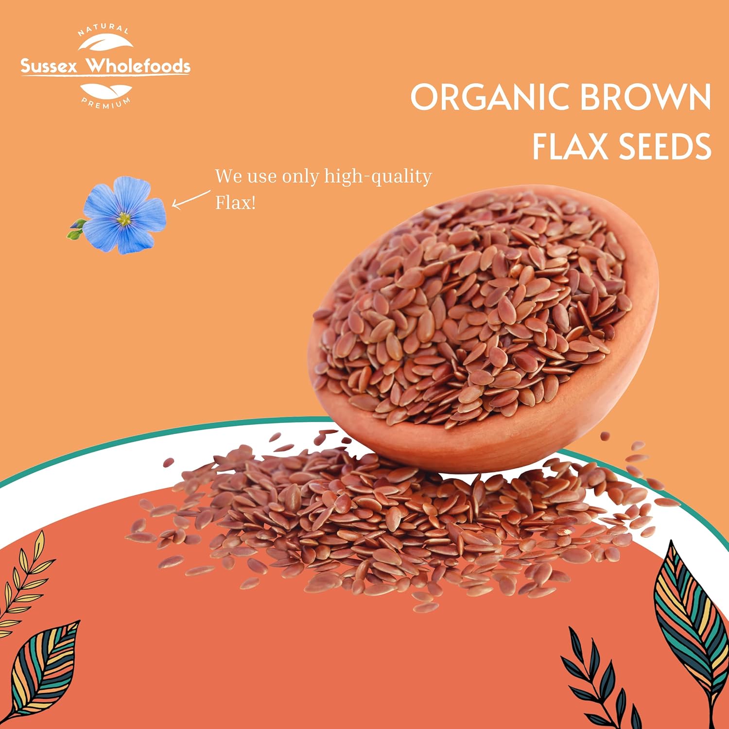 Sussex Wholefoods: Organic Brown Flax Seeds 2Kg - Nutritious, Fibre-Rich Superfood