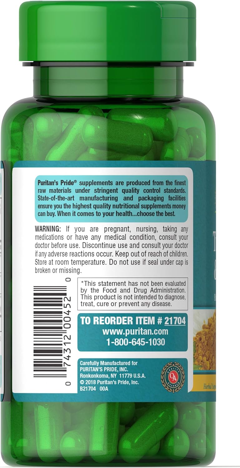 Puritan's Pride Turmeric & Ginger, 120 Capsules : Health & Household