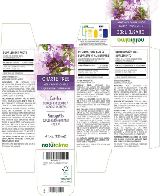 Naturalma Chaste Tree (Vitex Agnus-Castus) Fruit Alcohol-Free Tincture - 6.76 Fl Oz Liquid Extract In Drops - Herbal Supplement - Vegan