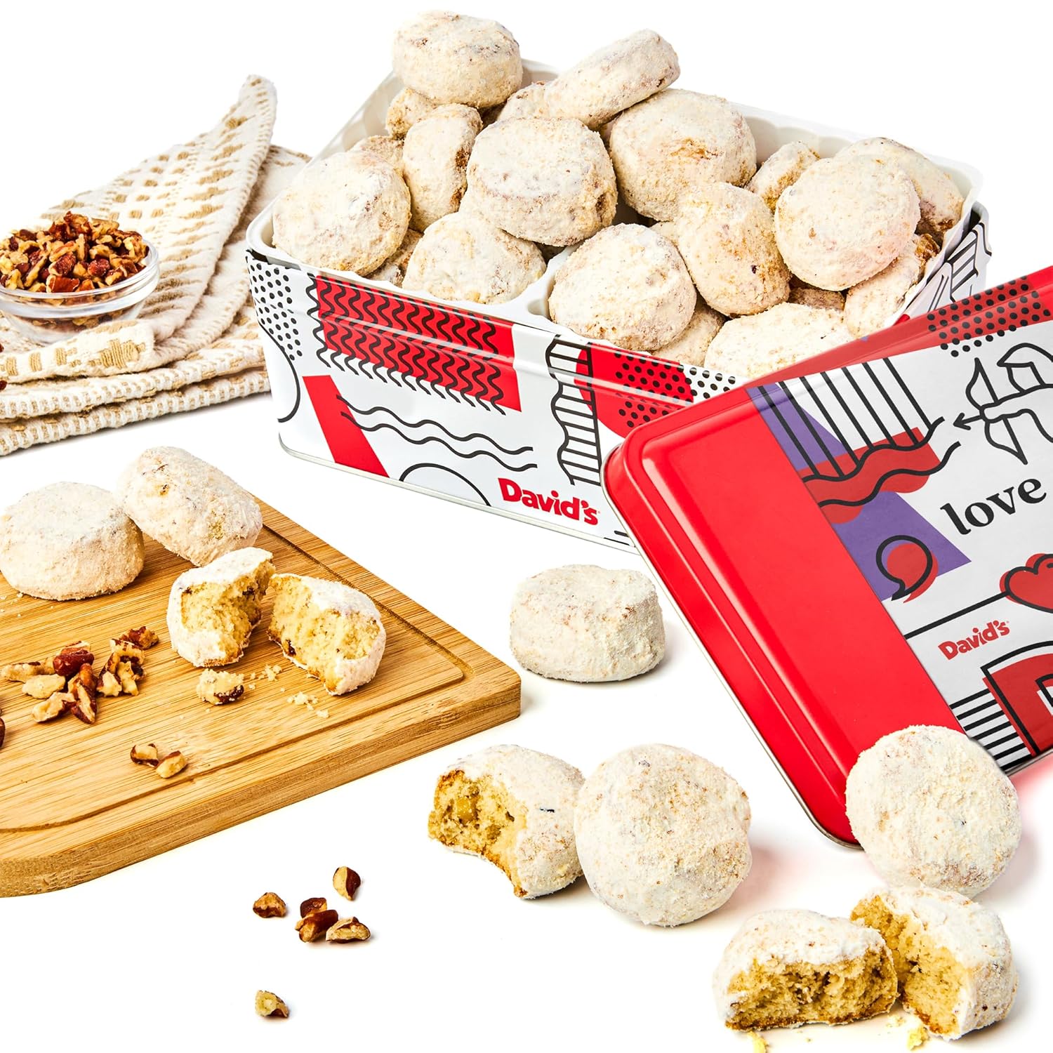 David'S Cookies Butter Pecan Meltaways Sweet Sampler In Love Tin - 16Oz Butter Cookies With Crunchy Pecans, Soft, And Melt In Your Mouth Flavorful Cookies - Delicious Gourmet Gift For All