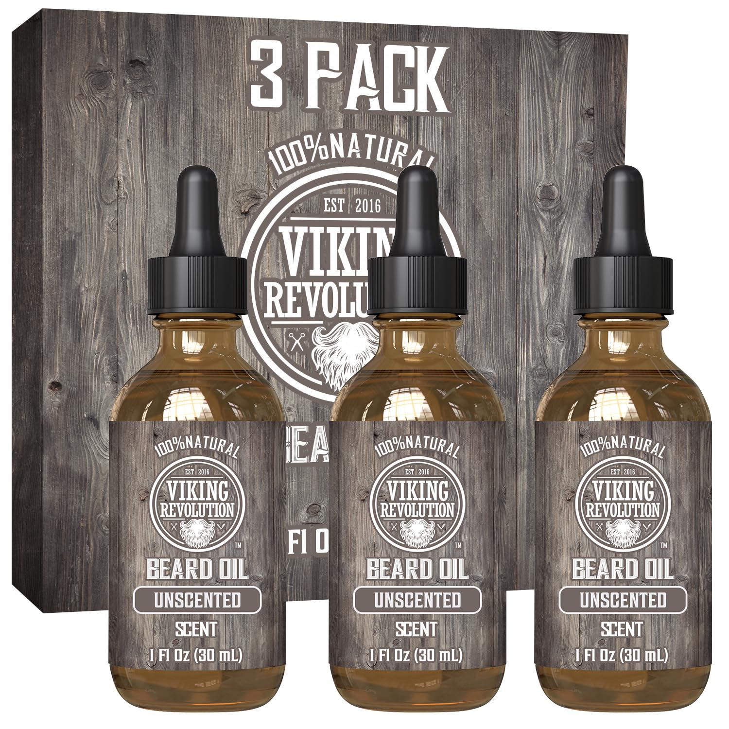 Viking Revolution Beard Oil For Men - Unscented - Natural Mens Beard Oil With Argan Oil And Jojoba Oil - Beard Softener, Strengthens And Moisturizes - Beard Conditioner For Men (3 Pack, 3 Fl Oz)