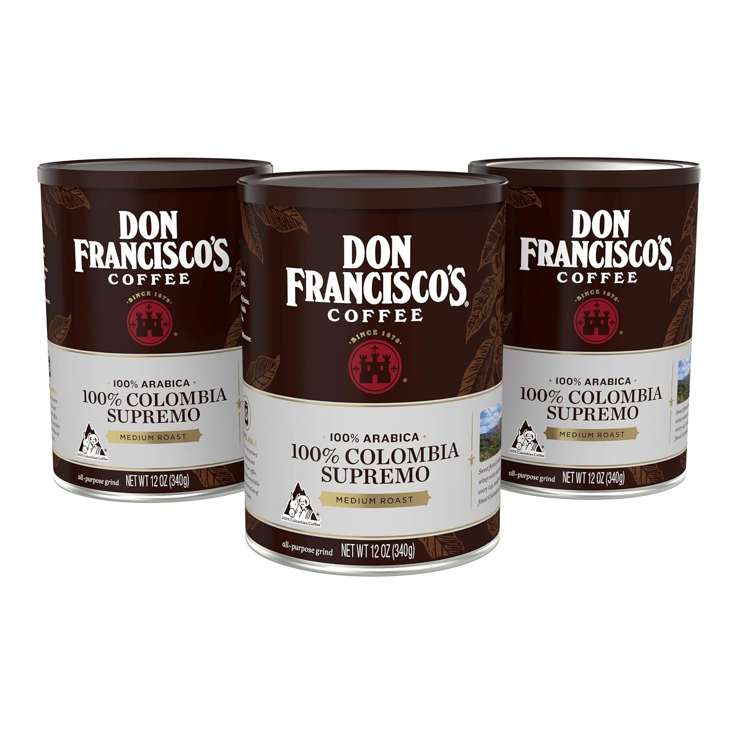 Don Francisco's Colombia Supremo, Medium Roast Ground Coffee (3 x 12 oz Cans)