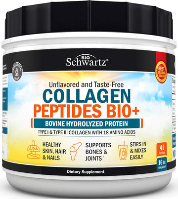 Collagen Peptides Powder - Grass Fed, Pasture Raised With Aminos - Promotes Healthy Skin Hair & Nails – Bone & Joint Support - Hydrolyzed, Unflavored, Non Gmo, Gluten Free - Easy To Mix -16 Oz