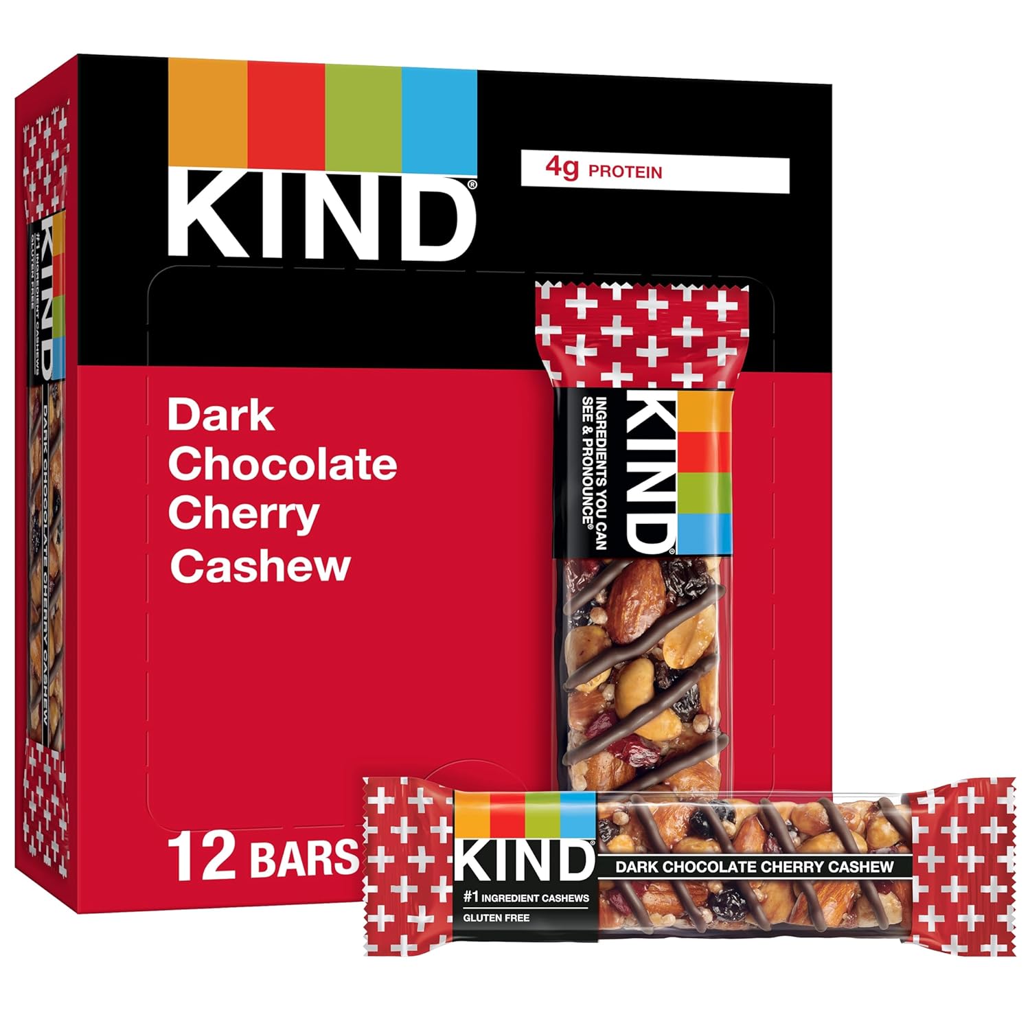 Kind Bars, Dark Chocolate Cherry Cashew, Healthy Snacks, Gluten Free, 12 Count