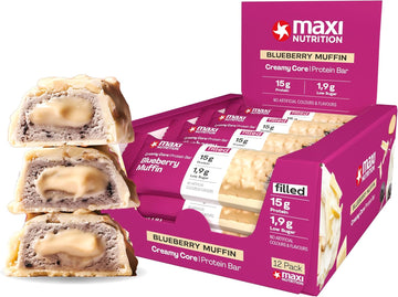 Maxinutrition Creamy Core Protein Bar - High Protein Snack - Fat-Free, Low In Sugar - 15G Protein - Blueberry Muffin, 200 Kcal Per Serving, 12 X 45G