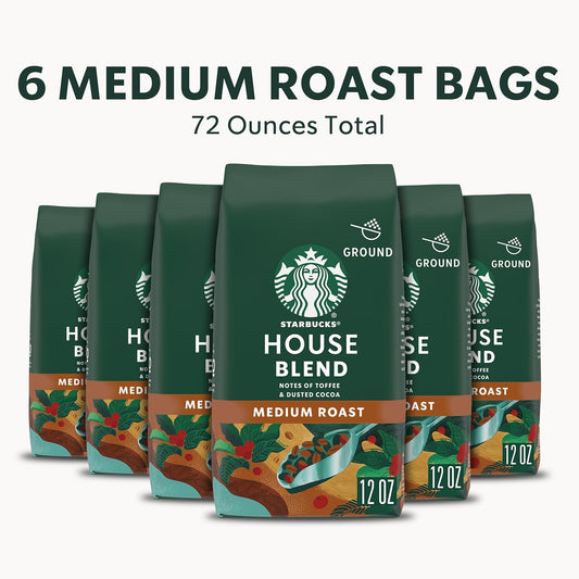 Starbucks Ground Coffee, Medium Roast Coffee, House Blend, 100% Arabica, 6 Bags (12 Oz Each)