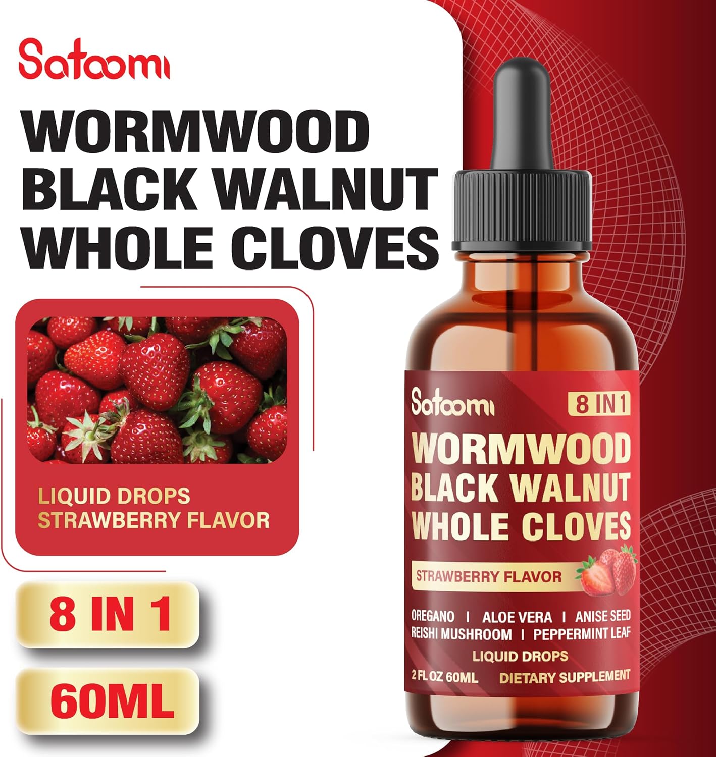Satoomi 7In1 Wormwood Liquid Drops With Black Walnut, Whole Cloves, Berberine, Milk Thistle, Bitter Melon And Turmeric - 60Ml For 60 Days : Health & Household