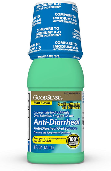 Goodsense Anti-Diarrheal Medicine, Loperamide Hydrochloride Oral Solution, 1 Mg Per 7.5 Ml, Mint Flavor, 4 Fluid Ounces