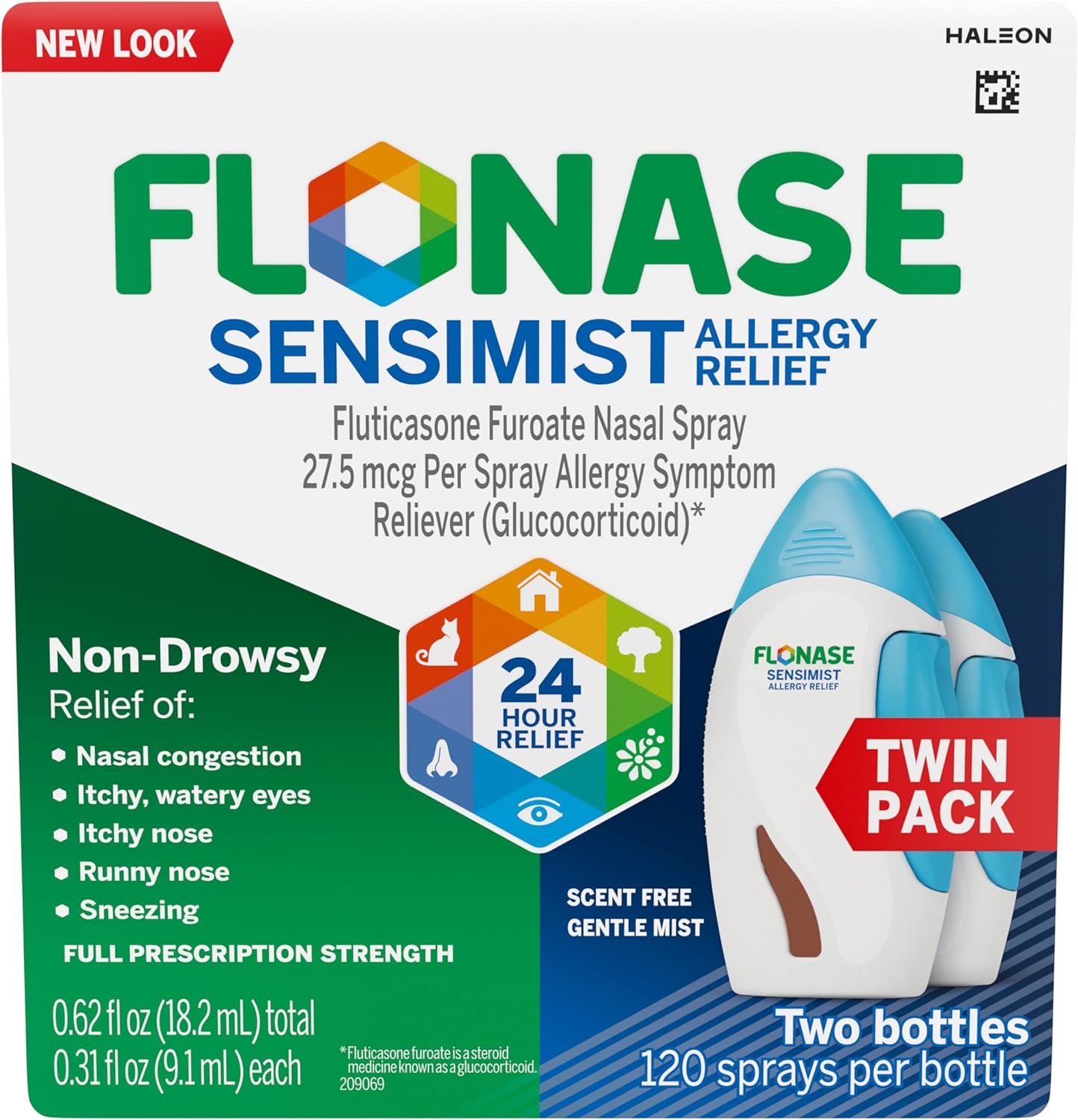 Flonase Sensimist Allergy Relief Nasal Spray For Non-Drowsy, 24-Hour Multi-Symptom Allergy Relief – 120 Sprays (Pack Of 2)