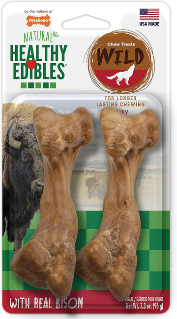 Nylabone Healthy Edibles WILD Natural Long-Lasting Dog Treats - Dog Bone Treats - Bison Flavor, Medium (2 Count)