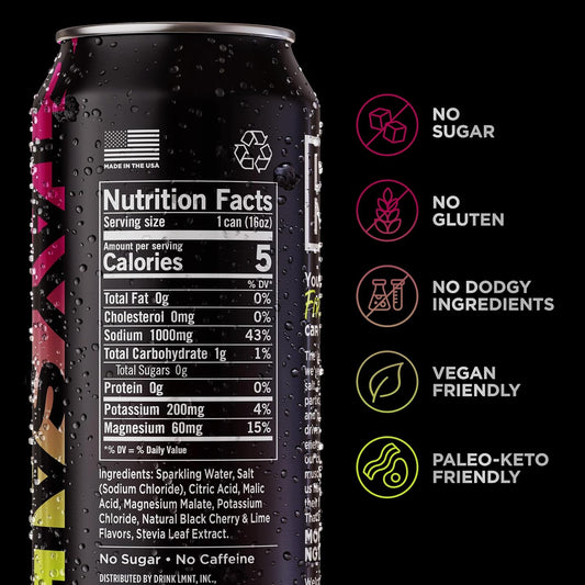 Lmnt Sparkling Electrolyte Drink - Black Cherry Lime | 12-Count