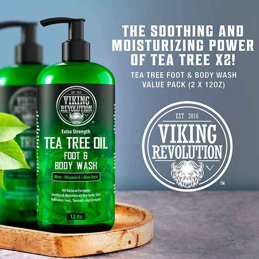 Viking Revolution Tea Tree Oil Body Wash Soap For Men - Helps Athlete'S Foot, Toenail, Jock Itch, Eczema, Ringworm & Body Odors - Extra Strength Men'S Body Wash (2 Pack)