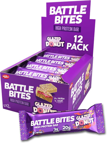 Battle Bites High Protein Bar, 12 X 62 G Low Carb Protein Bars - Glazed Sprinkled Donut